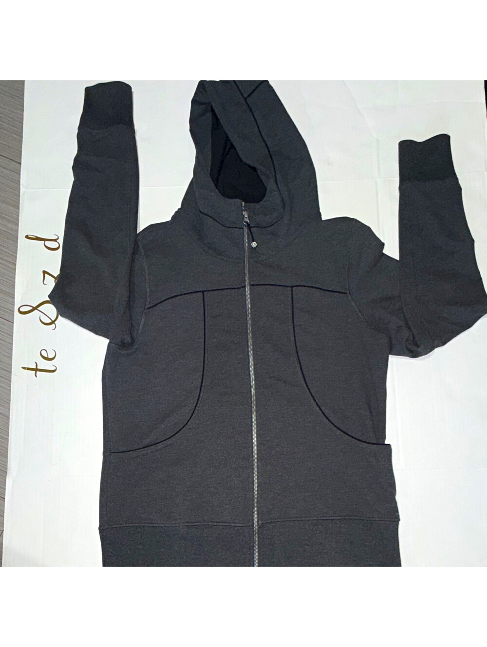 Scuba dark charcoal Full Zip Hoodie w/ Pockets High Neck Size S